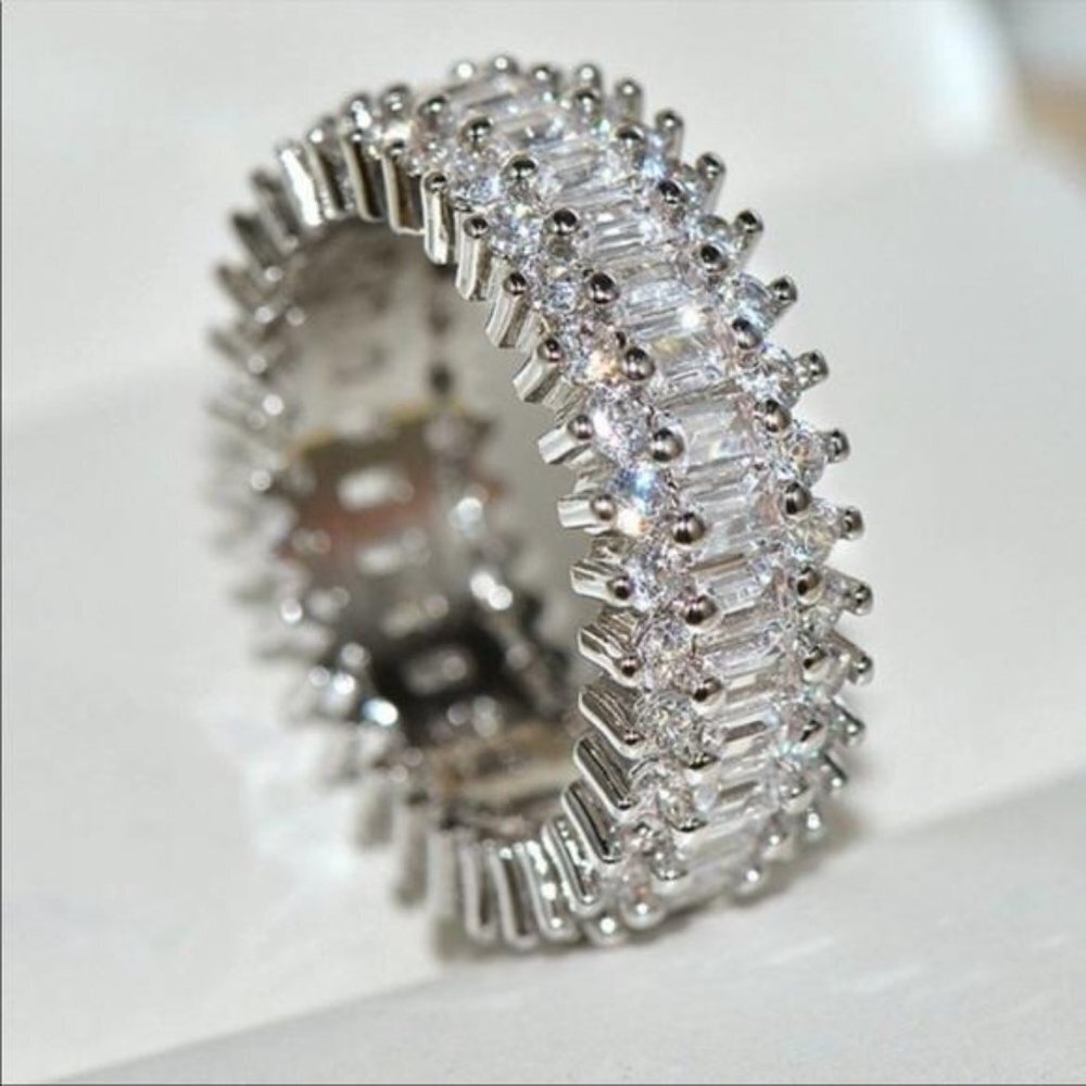 NEW S925 BAGUETTE DIAMOND ETERNITY RING, CUTE RING, SHINY RING. - Picture 4 of 7